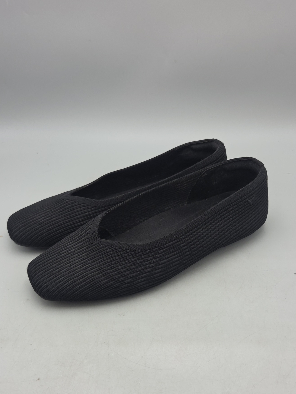 VIVAIA Black Knit Square Toe Ballet Flats V-Cut Shoes Size 39 US 8